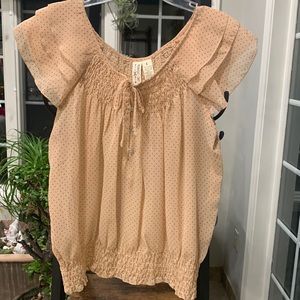 Midnight Sky peach and black polka dot blouse. Size medium. Excellent condition